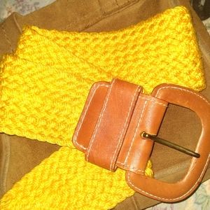 Vintage Christian Dior wide belt leather and fabric  brown & marygold size small